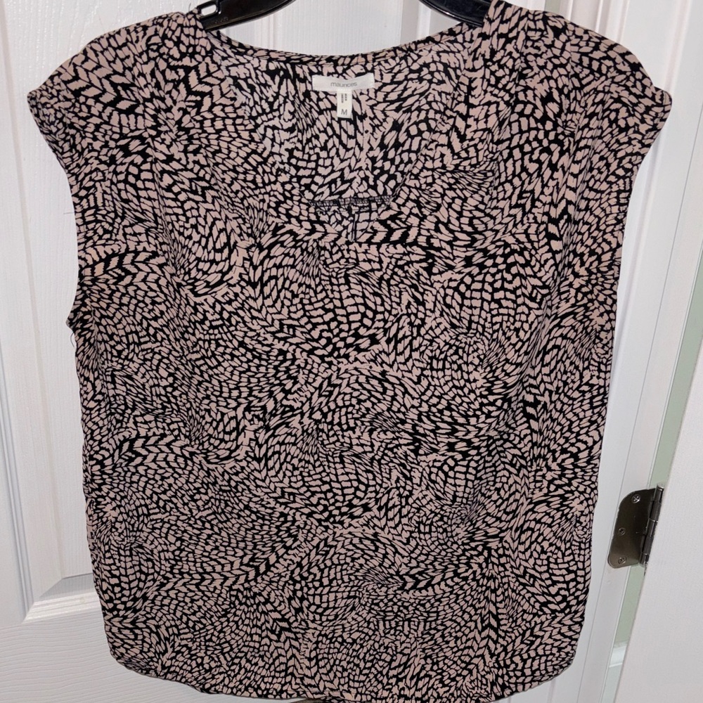 Maurices Pink and Black Printed Cap-Sleeve Blouse